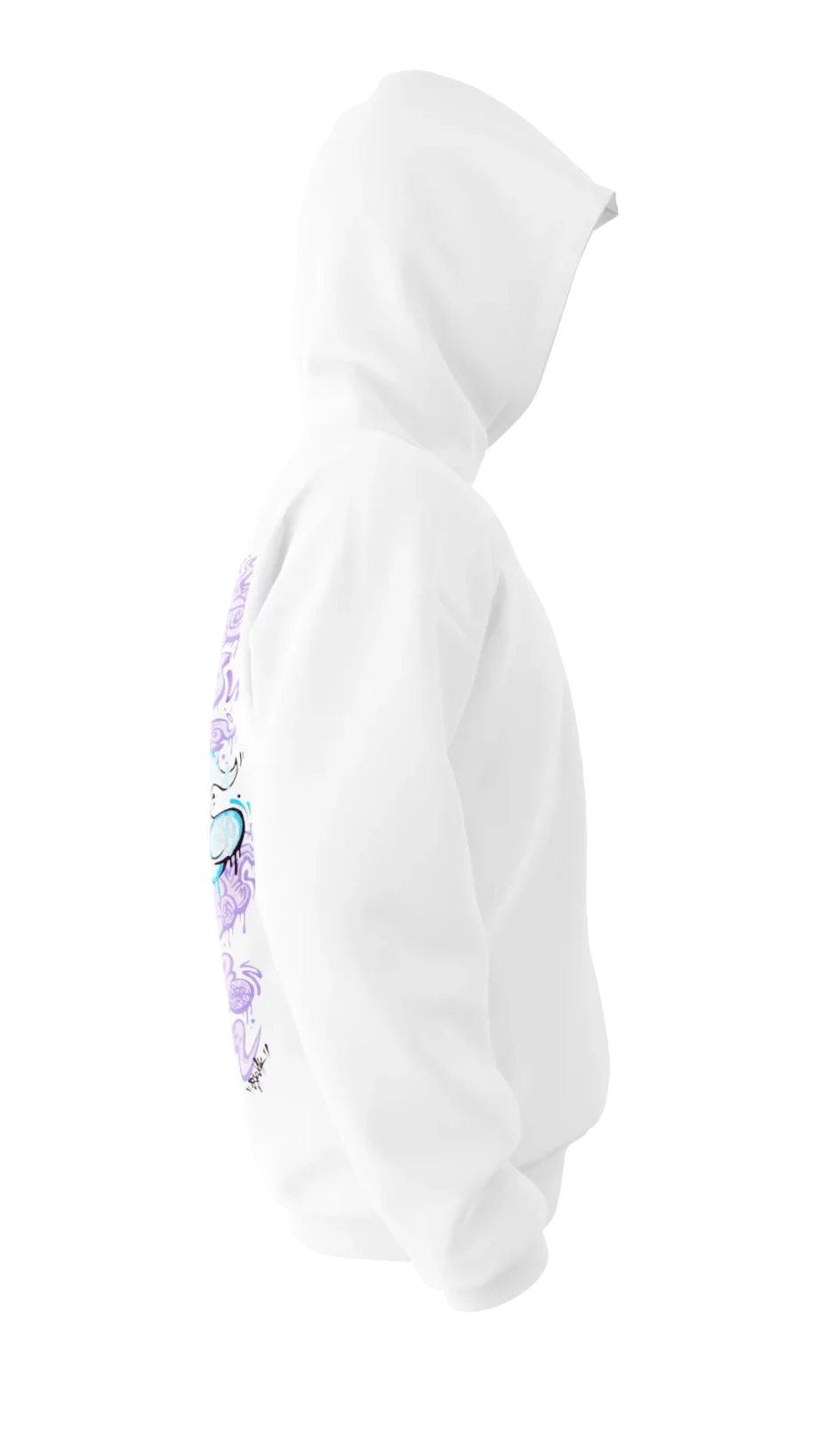 Hoodie blanc avec design en réalité augmentée "Luffy GraffV" par Oskunk.