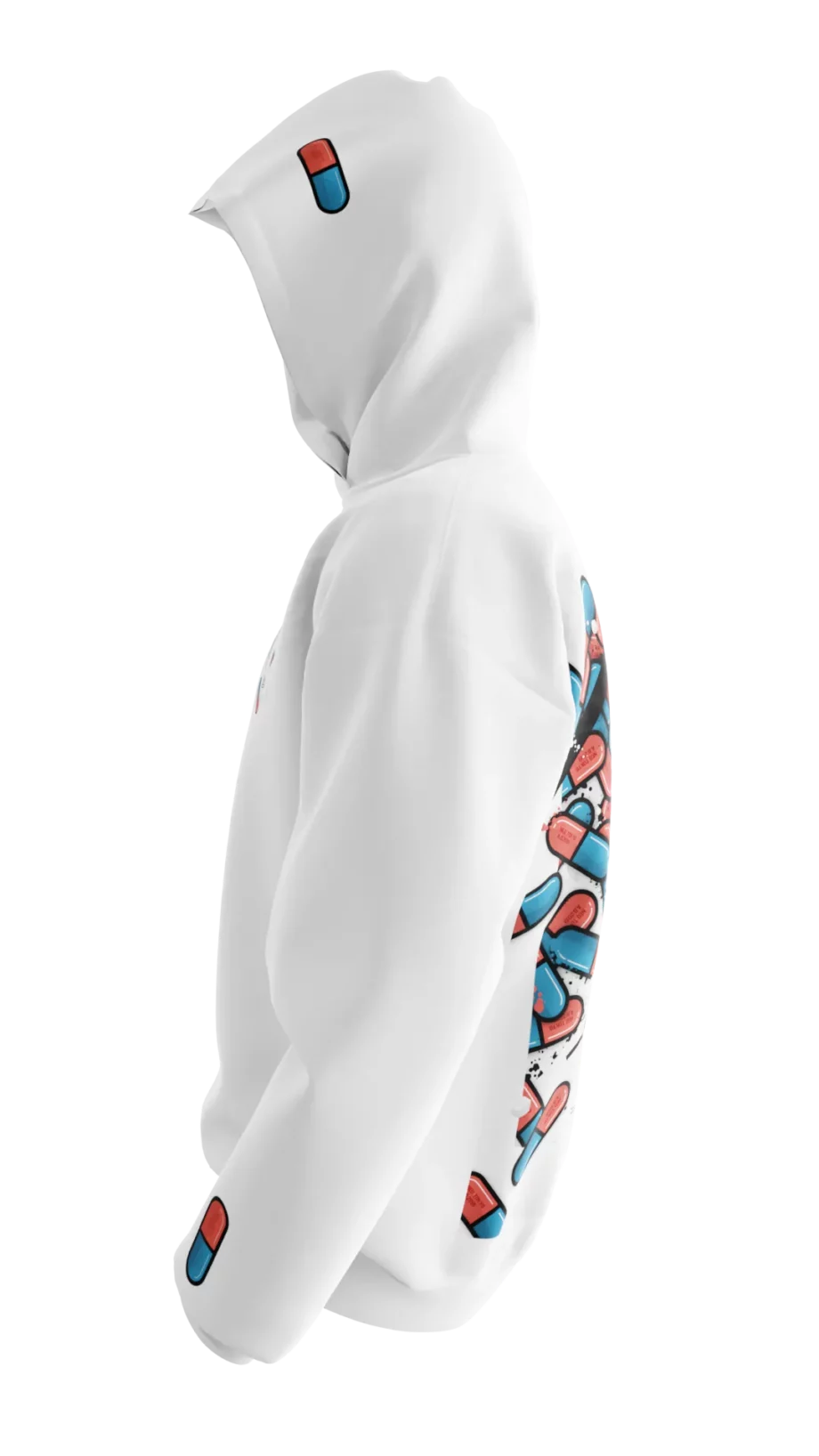 sweat blanc avec design en réalité augmentée Akira "The Capsules" signé Monsieur Lebleu.