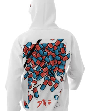 sweat blanc avec design en réalité augmentée Akira "The Capsules" signé Monsieur Lebleu.