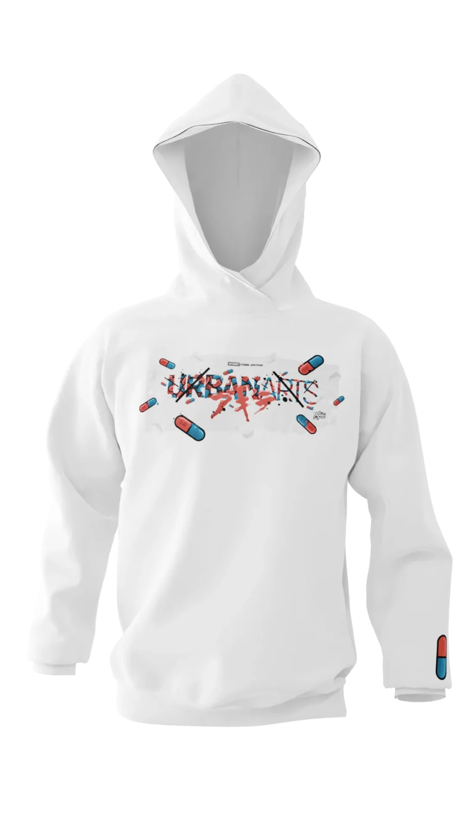 sweat blanc avec design en réalité augmentée Akira "The Capsules" signé Monsieur Lebleu.