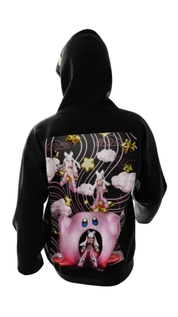Hoodie noir réalité augmentée "Foxyverse" Kirby par Adry Foxy.