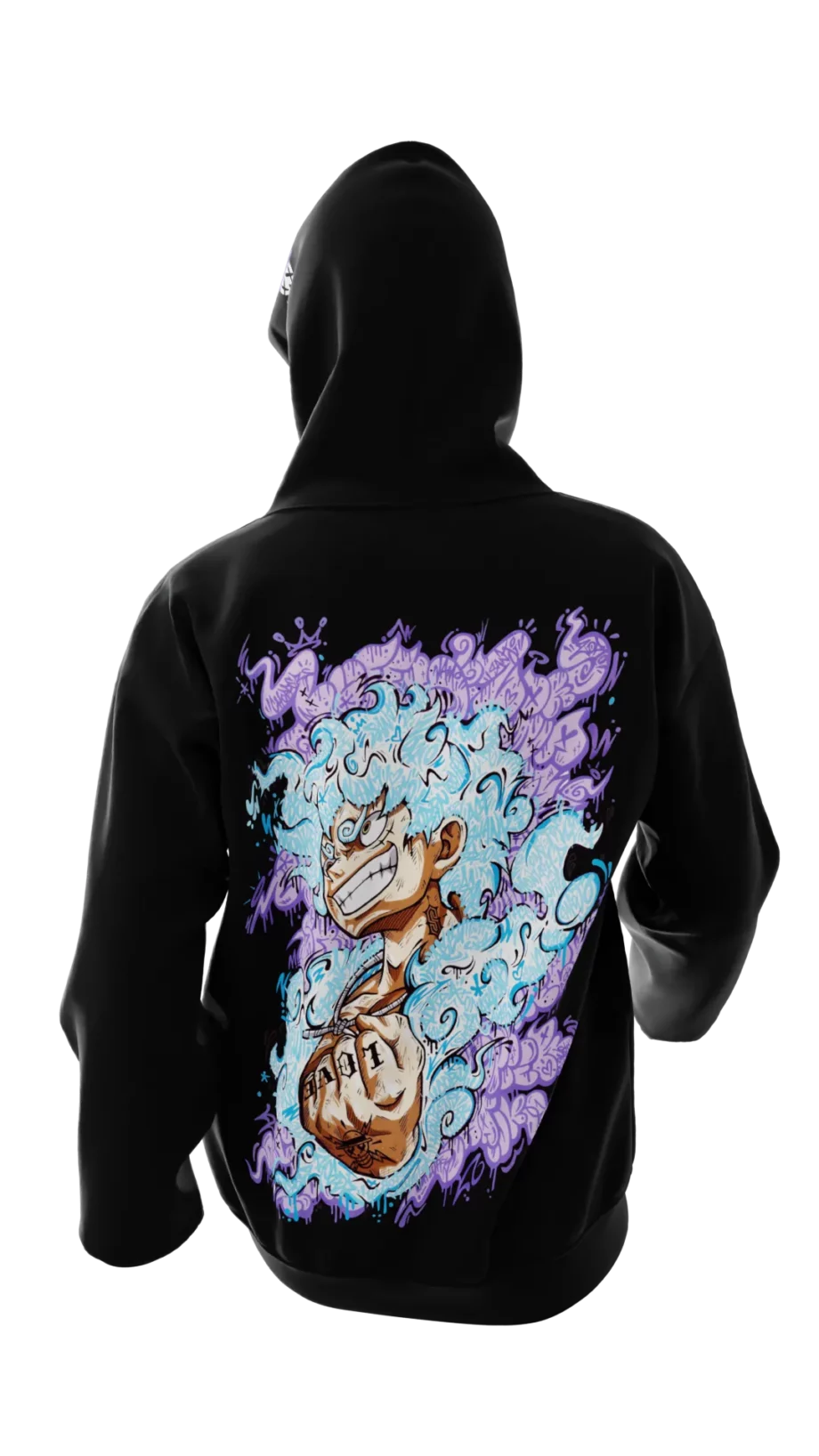 Hoodie noir avec design en réalité augmentée "Luffy GraffV" par Oskunk. 3. Hoodie Blanc – "Luffy GraffV"