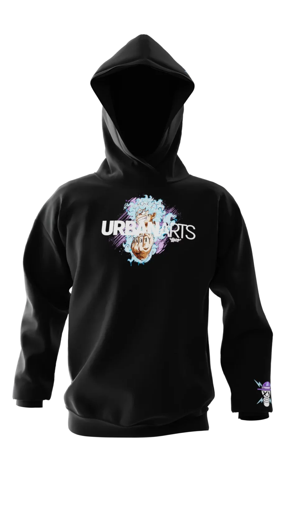 Hoodie noir avec design en réalité augmentée "Luffy GraffV" par Oskunk.
3. Hoodie Blanc – "Luffy GraffV"