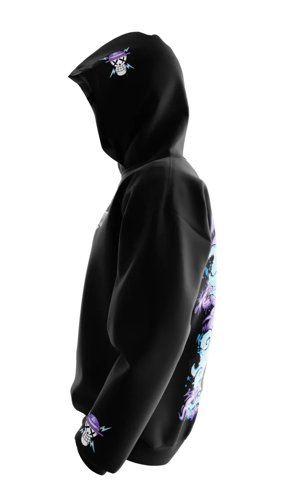 Hoodie noir avec design en réalité augmentée "Luffy GraffV" par Oskunk.
3. Hoodie Blanc – "Luffy GraffV"
