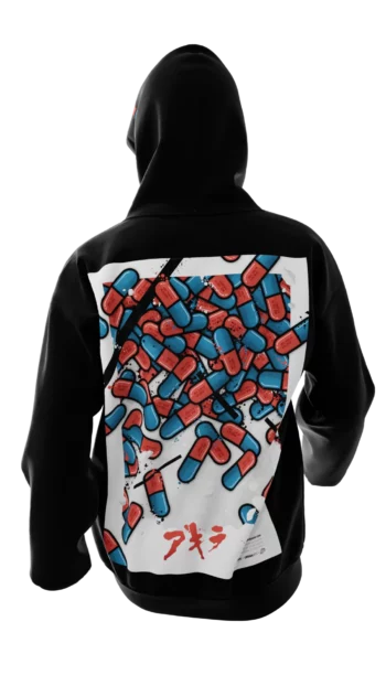 sweat noir avec design en réalité augmentée Akira "The Capsules" signé Monsieur Lebleu.