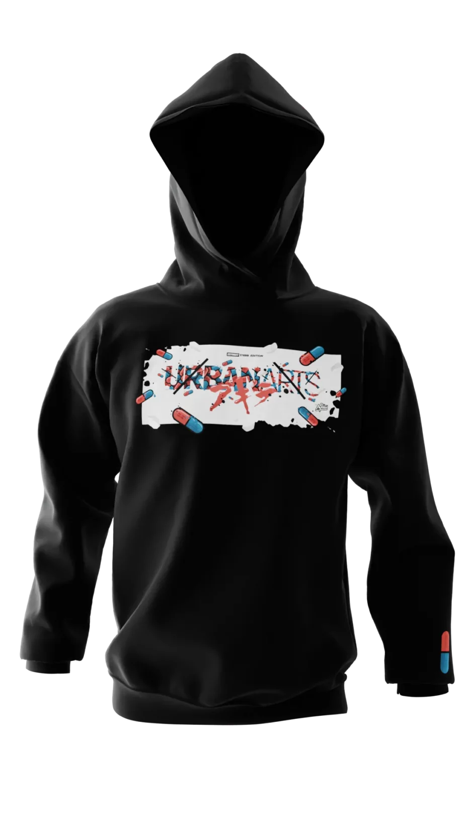 sweat noir avec design en réalité augmentée Akira "The Capsules" signé Monsieur Lebleu.