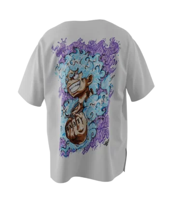 T-shirt blanc en réalité augmentée mettant en avant le motif "Luffy GraffV" signé Oskunk.