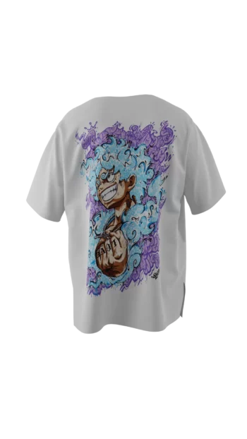 T-shirt blanc en réalité augmentée mettant en avant le motif "Luffy GraffV" signé Oskunk.