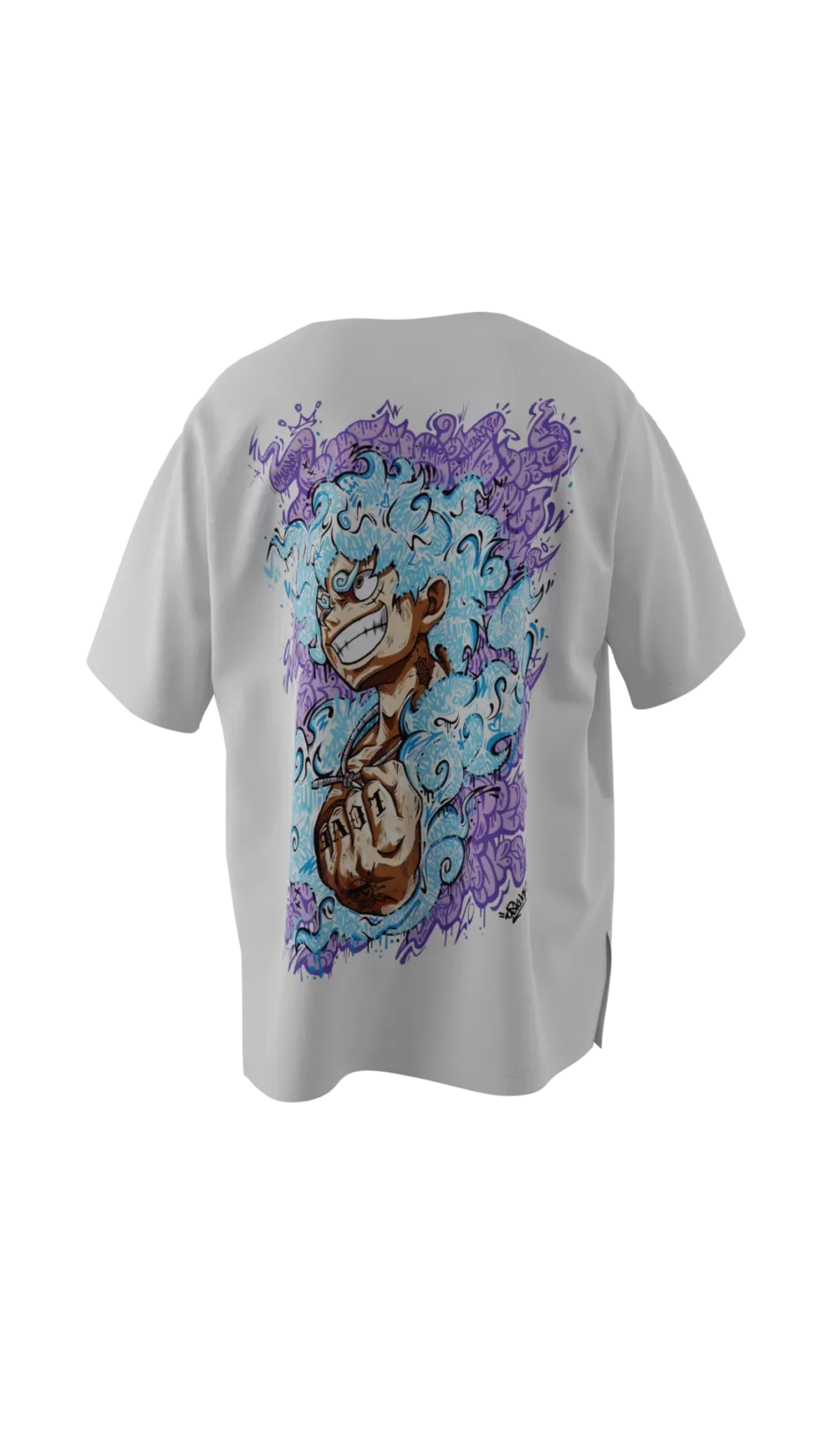 T-shirt blanc en réalité augmentée mettant en avant le motif "Luffy GraffV" signé Oskunk.