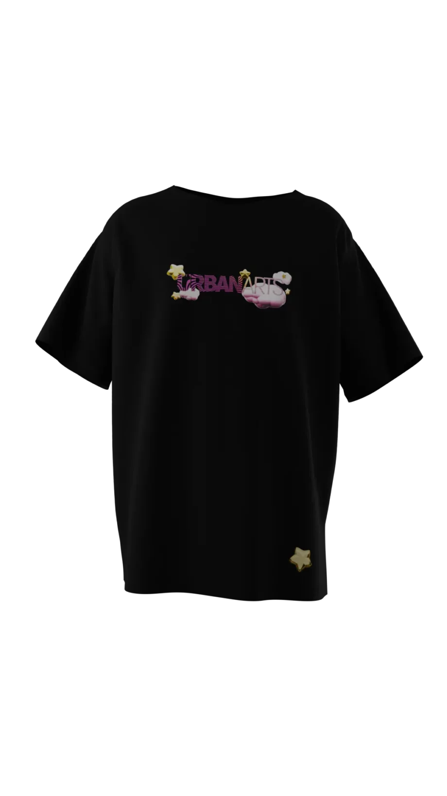 T-shirt noir en réalité augmentée avec le design "Foxyverse" Kirby par Adry Foxy.