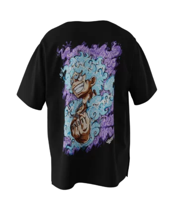 T-shirt noir en réalité augmentée mettant en avant le motif "Luffy GraffV" signé Oskunk.