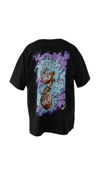 T-shirt noir en réalité augmentée mettant en avant le motif "Luffy GraffV" signé Oskunk.