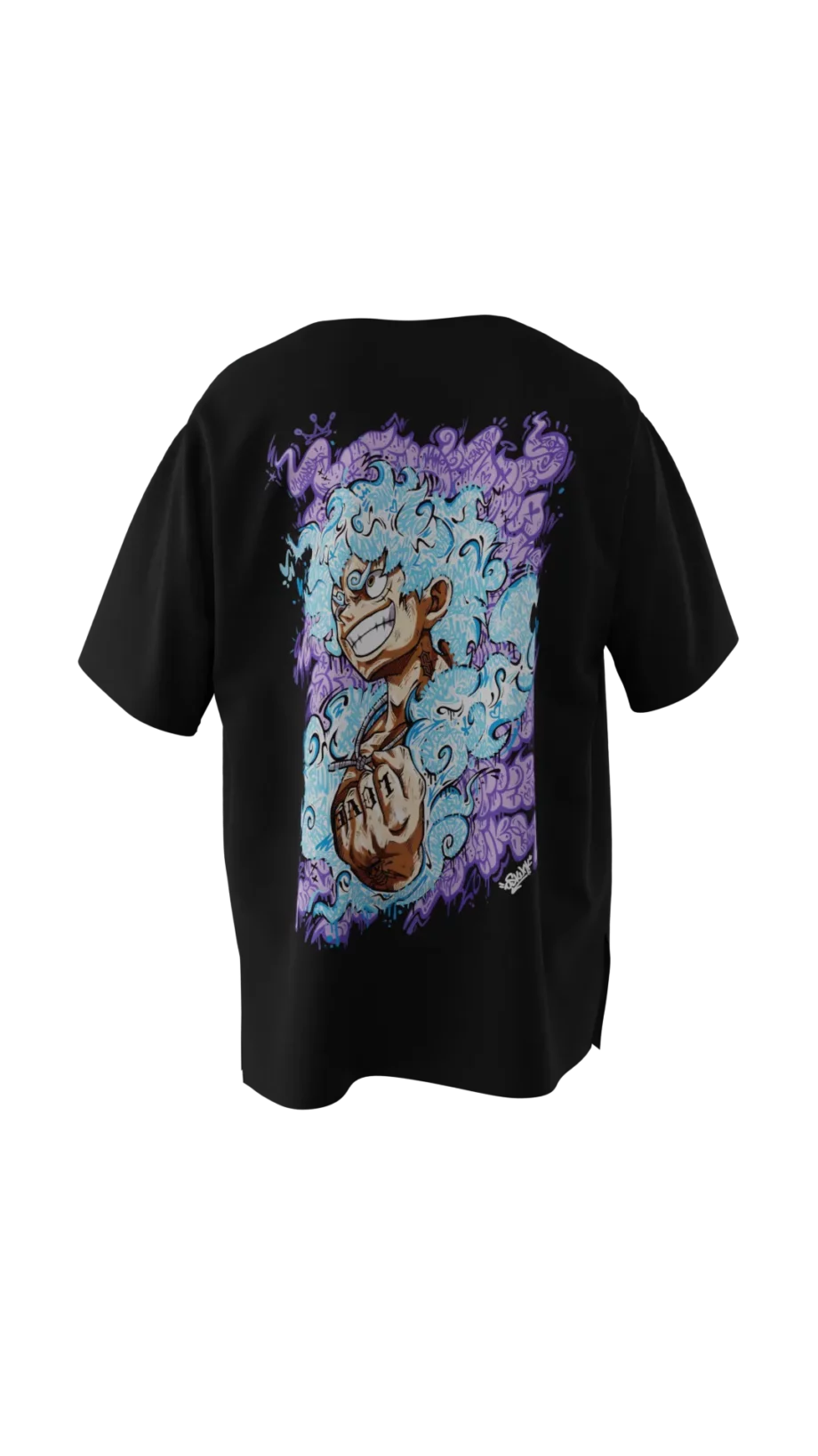 T-shirt noir en réalité augmentée mettant en avant le motif "Luffy GraffV" signé Oskunk.