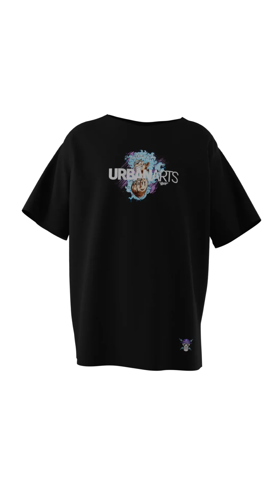 T-shirt noir en réalité augmentée mettant en avant le motif "Luffy GraffV" signé Oskunk.